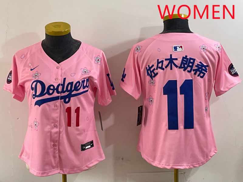 Women Los Angeles Dodgers #11 R.Sasaki Pink Sakura Edition 2025 Nike MLB Jersey style 2